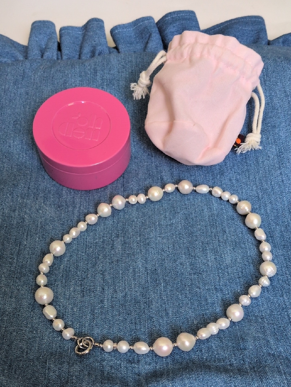 Oh Clem Freshwater Pearl Necklace (18") with Silver Toned Hardware and Beads